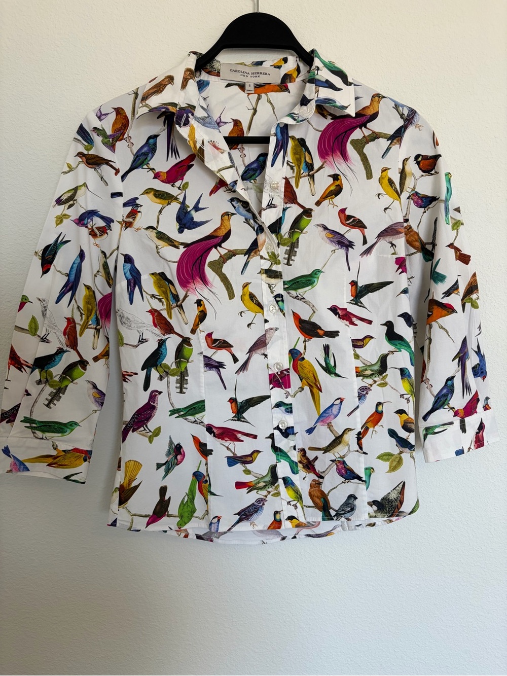 Carolina Herrera Bird Print Button Down Blouse